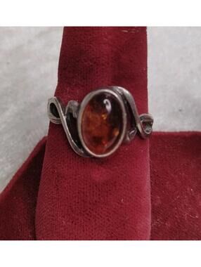 Vintage Baltic Amber Sterling Silver Band Ring 925 Size 9.5 2.8g